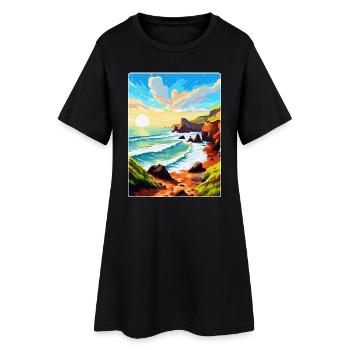 Hartland Quay Devon Vintage Travel Poster Souvenir - Women’s T-Shirt Dress - black - Front