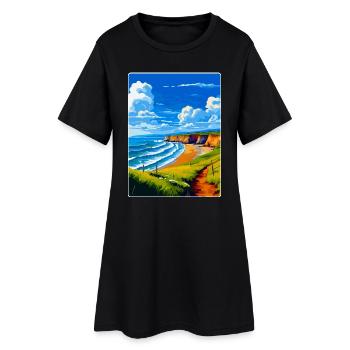 North Devon Vintage Travel Poster Souvenir WPA - Women’s T-Shirt Dress - black - Front