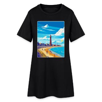 Blackpool Uk Vintage Reiseposter WPA Souvenir - Frauen T-Shirt-Kleid - Schwarz - Vorne