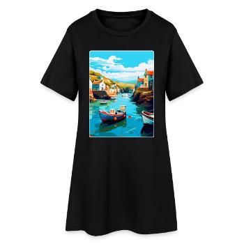 Port Issac Angleterre Royaume-Uni Affiche de voyage vintage WPA - Robe T-shirt Femme - noir - Devant