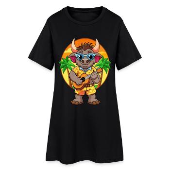 Lustige Buffalo Cartoon Sommer Strand Sonnenbrille - Frauen T-Shirt-Kleid - Schwarz - Vorne