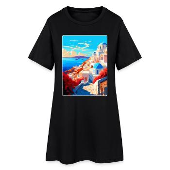 Santorini Griechenland Vintage Reiseplakat Souvenir - Frauen T-Shirt-Kleid - Schwarz - Vorne