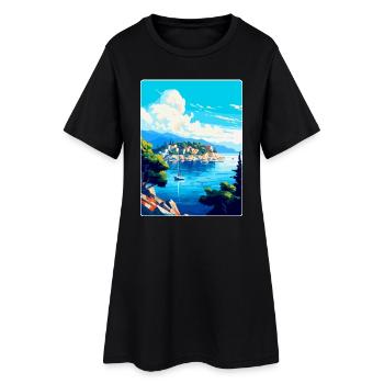 Insel Vis Kroatien Vintage Reiseplakat Souvenir - Frauen T-Shirt-Kleid - Schwarz - Vorne