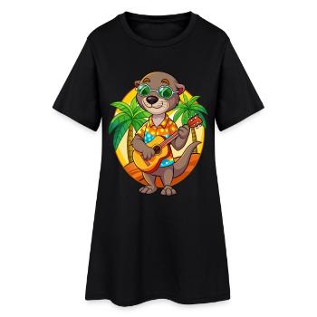 Drôle Otter Cartoon Summer Beach Lunettes de soleil Guitare - Robe T-shirt Femme - noir - Devant