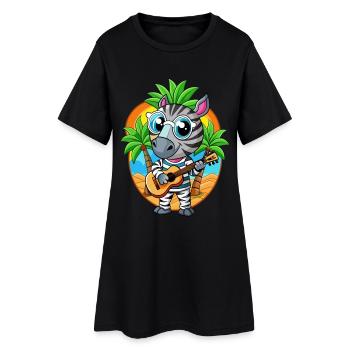 Lustige Zebra Cartoon Sommer Strand Sonnenbrille Gitarre - Frauen T-Shirt-Kleid - Schwarz - Vorne