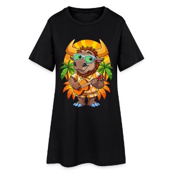Lustige Bison Cartoon Sommer Strand Sonnenbrille Gitarre - Frauen T-Shirt-Kleid - Schwarz - Vorne