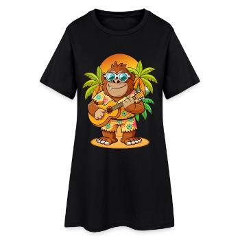 Funny Bigfoot Cartoon Summer Beach Sunglasses - Women’s T-Shirt Dress - black - Front