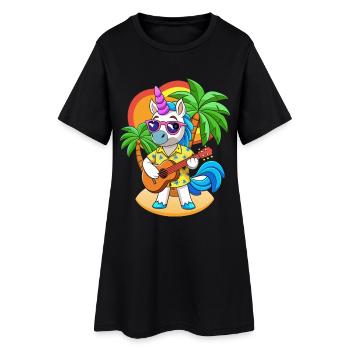 Funny Unicorn Cartoon Summer Beach Sunglasses - Women’s T-Shirt Dress - black - Front