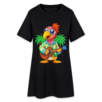 Lustige Papageien-Cartoon-Sommer-Strand-Sonnenbrille - Frauen T-Shirt-Kleid - Schwarz - Vorne