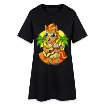 Funny Horse Cartoon Summer Beach Sunglasses Guitar - Women’s T-Shirt Dress - black - Front
