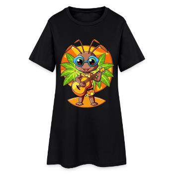 Lustige Ameise Cartoon Sommer Strand Sonnenbrille Gitarre - Frauen T-Shirt-Kleid - Schwarz - Vorne