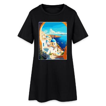 Santorini Griechenland Vintage Reiseplakat Souvenir - Frauen T-Shirt-Kleid - Schwarz - Vorne