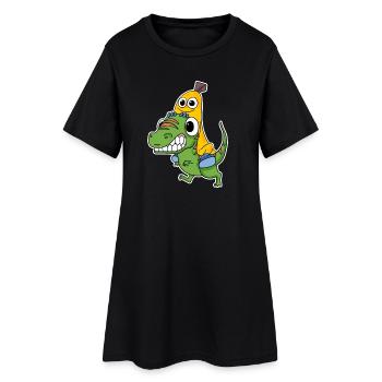 Böser Dinosaurier und süße Banane - Frauen T-Shirt-Kleid - Schwarz - Vorne