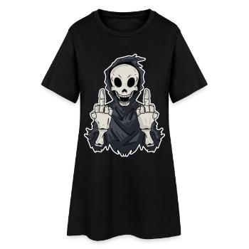 Sensenmann zeigt beide Mittelfinger - Frauen T-Shirt-Kleid - Schwarz - Vorne