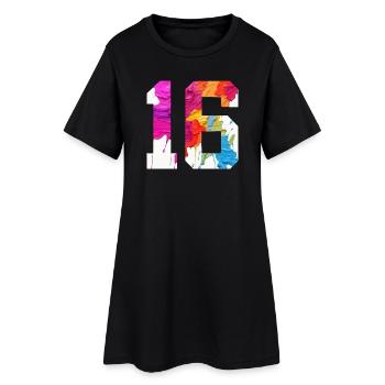 NUMÉRO COLORÉ 16 COLORÉ 16E ANNIVERSAIRE - Robe T-shirt Femme - noir - Devant