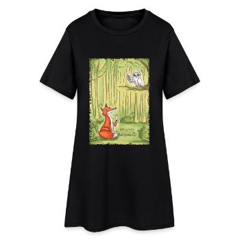 Discussion dans la forêt : Renard et Hibou - Robe T-shirt Femme - noir - Devant