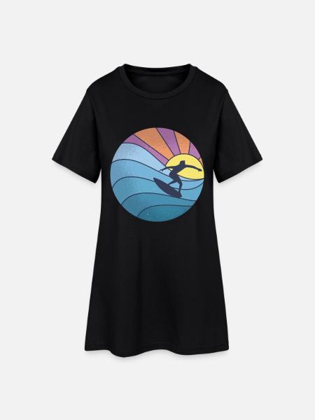 Sonne Meer Wellenreiten - Frauen T-Shirt-Kleid - Schwarz
