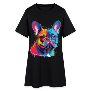 Bulldog Coloré Caléidoscopique - Robe T-shirt Femme - noir - Devant