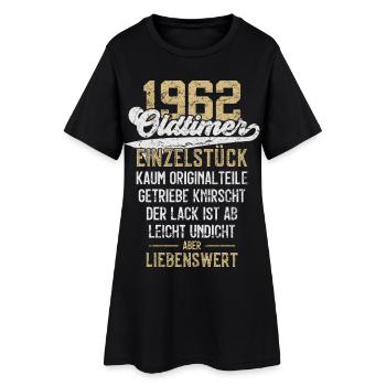 LUSTIG 64. GEBURTSTAG OLDTIMER 1962 EINZELSTÜCK - Frauen T-Shirt-Kleid - Schwarz - Vorne