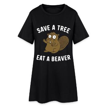 Brauner Cartoon Biber Waldtier - Frauen T-Shirt-Kleid - Schwarz - Vorne
