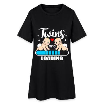 Twins Loading Schwanger Zwillinge Schwangerschaft - Frauen T-Shirt-Kleid - Schwarz - Vorne