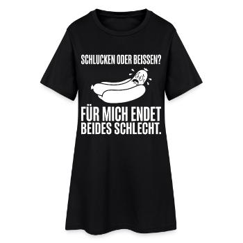 Schlucken oder beißen? Zweideutiger Hot Dog Spruch - Frauen T-Shirt-Kleid - Schwarz - Vorne