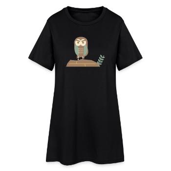 Little Owl on a Stone Wall - Frauen T-Shirt-Kleid - Schwarz - Vorne