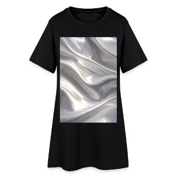 Metallischer Satinfluss in Silber - Frauen T-Shirt-Kleid - Schwarz - Vorne