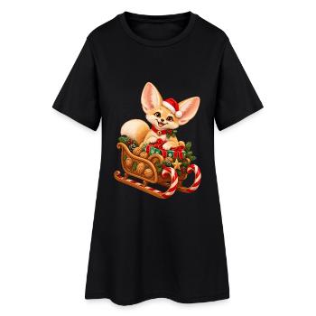 Fennek mit weihnachtlichem Nussschlitten - Frauen T-Shirt-Kleid - Schwarz - Vorne