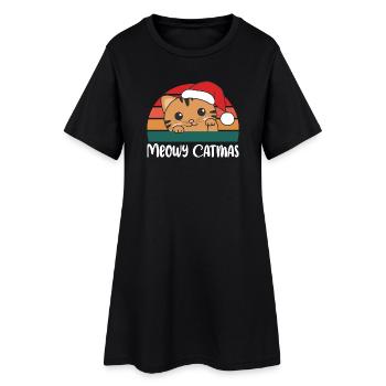 merry catmas lustige Katze Weihnachts Wortspiel - Frauen T-Shirt-Kleid - Schwarz - Vorne