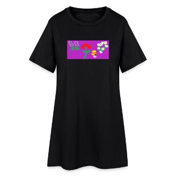 Blumen mit Kritzeleien platzen - Frauen T-Shirt-Kleid - Schwarz - Vorne