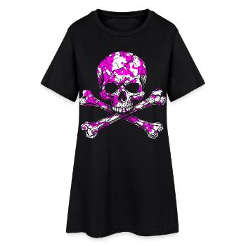 Pink-Weißes Schädelkreuz - Frauen T-Shirt-Kleid - Schwarz - Vorne