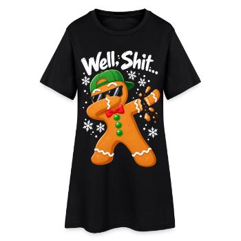 Well Shit Dabbing Gingerbread Man Funny Christmas - Frauen T-Shirt-Kleid - Schwarz - Vorne