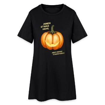 Innen etwas hohl, aber grinse sympathisch - Kürbis - Frauen T-Shirt-Kleid - Schwarz - Vorne