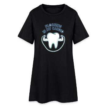 Zahnseide ist mein Cardio-Abzeichen – Zahnhumor-Abzeichen - Frauen T-Shirt-Kleid - Schwarz - Vorne