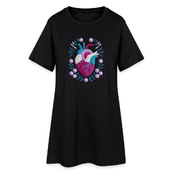 Anatomisches Herz Mit Blumen Umgeben - Frauen T-Shirt-Kleid - Schwarz - Vorne