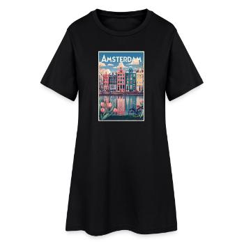Amsterdamer Kanalporträt - Frauen T-Shirt-Kleid - Schwarz - Vorne