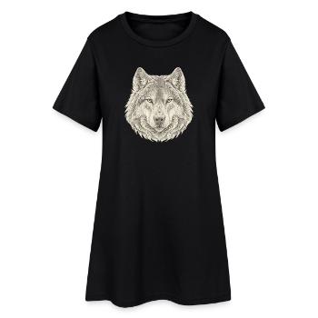 Wolf Konturlinien – 3D Line Art - Frauen T-Shirt-Kleid - Schwarz - Vorne