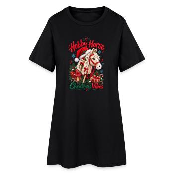 Niedliches Hobbypferd-Weihnachtsdesign - Frauen T-Shirt-Kleid - Schwarz - Vorne