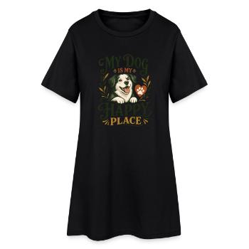Mein Hund ist mein Glücksort – Design für Hundeliebhaber - Frauen T-Shirt-Kleid - Schwarz - Vorne