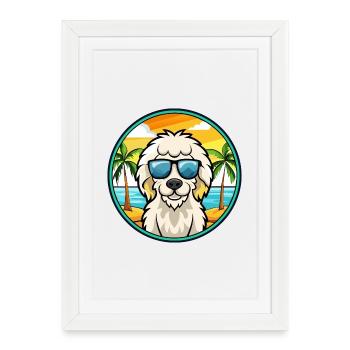 Hongrois Kuvasz Chien Race Dessin Animé Lunettes De Soleil Plage - Affiche encadrée (27 × 37 cm) - blanc - Devant