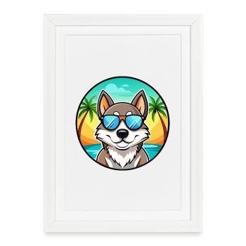 Russo European Laika Dog Breed Cartoon Sunglasses - Framed poster (27 × 37 cm) - white - Front