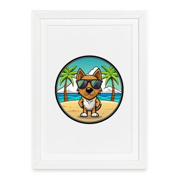 Nouvelle-Zélande Chien Race Dessin Animé Lunettes De Soleil Plage - Affiche encadrée (27 × 37 cm) - blanc - Devant