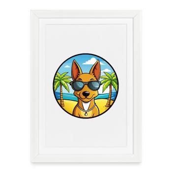 Cirneco Dell Etna Dog Breed Cartoon Sunglass Beach - Framed poster (27 × 37 cm) - white - Front