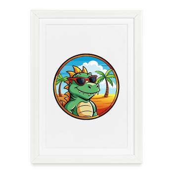 Dragon Funny Cartoon Lunettes de soleil de plage d’été cool - Affiche encadrée (27 × 37 cm) - blanc - Devant