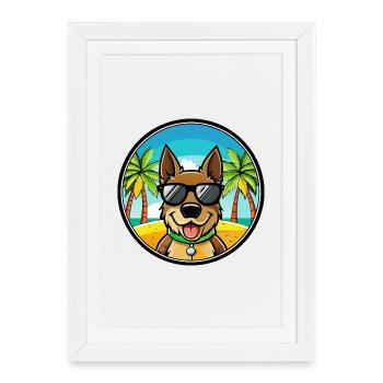 Deutsche Bracke Dog Breed Cartoon Sunglasses Beach - Framed poster (27 × 37 cm) - white - Front