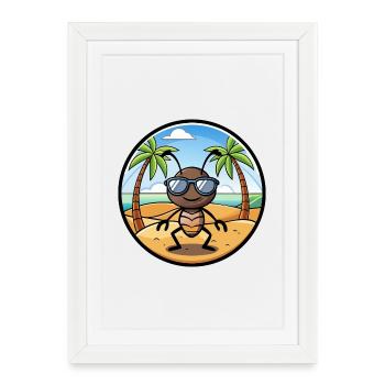 Fourmi Drôle Dessin Animé Plage D’été Lunettes De Soleil Autocollant - Affiche encadrée (27 × 37 cm) - blanc - Devant