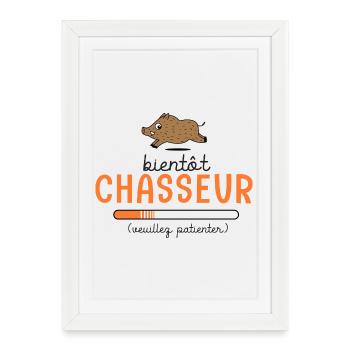 Bientôt Chasseur Body Bébé Cadeau Papa Chasse - Affiche encadrée (27 × 37 cm) - blanc - Devant