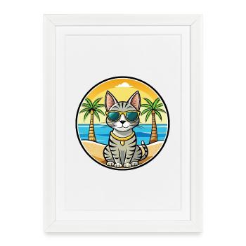 Lunettes de soleil de dessin animé de race de chat Mau égyptien plage - Affiche encadrée (27 × 37 cm) - blanc - Devant