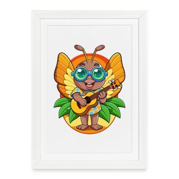 Lunettes de soleil de plage d’été de dessin animé de papillon drôle - Affiche encadrée (27 × 37 cm) - blanc - Devant